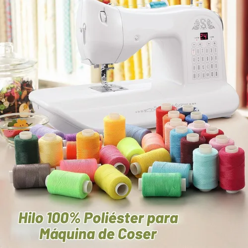 Vista 2 de Blibly 100 piezas de kit de hilos de coser y bobinas, 500 yardas de hilos de poliéster, bobinas preenrolladas con estuche, 50