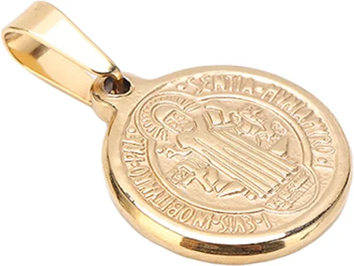 Vista 6 de HEEPDD Colgante de medalla de San Benito elegante acero inoxidable San Benito de doble cara con relieve de cruz