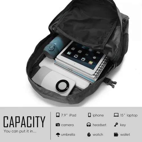Vista 9 de Yaopeing Mochila ligera, plegable de 25 litros, resistente al agua, bolsa de hombro de viaje al aire libre para mujeres y hombres, color negro
