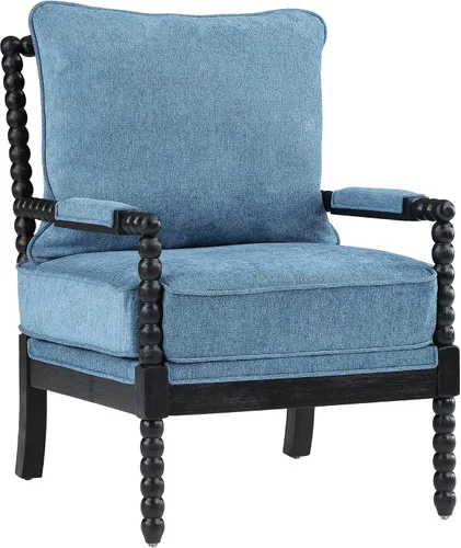 Vista 9 de DUHOME Silla decorativa de tela de lino con marco de madera, sillas de carrete de acento modernas con asiento de resorte acolchado y base azul