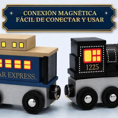 Vista 6 de MasterPieces The Polar Express Train – Juego de Motor y Furgón de Cola de Madera Edición de Coleccionista de 2 Piezas – Conexión Magnética