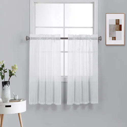 Vista 38 de 2 piezas de cortinas de aspecto de lino sólido y elegante, paneles totalmente cosidos, niveles de tratamiento de ventanas