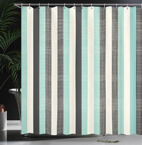 Vista 3 de Ambesonne Cortina de ducha retro, diseño clásico de rayas verticales, imagen, imagen antigua, obra de arte, juego de decoración de baño de tela