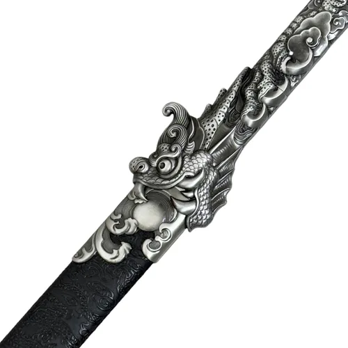 Vista 4 de Espada forjada hecha a mano Samurai Espada Apoyos Katana no afilada Espiga Completa Acero Inoxidable Dragón Rojo/Negro