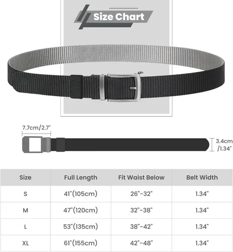 Vista 6 de Cinturones de trinquete de liberación rápida para hombre, cinturón de nailon reversible dos en uno para hombre casual y vestido deportivo