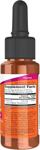 Vista 2 de NOW Suplementos alimenticios, líquido natural de vitamina E (D-alfa tocoferol), protección antioxidante*, 1 onza