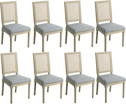 Vista 33 de Kmax Sillas de comedor estilo granja, patas de madera marrón, elegantes sillas de cocina copetudas, sillas de dormitorio francesas desgastadas