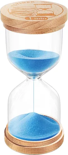 Vista 14 de Temporizador de Arena de 1 Minuto, Reloj de Arena de Madera, Reloj de Arena Azul Pequeño, Reloj de Arena de 1 Minuto para Aula, Juego, Decorativo