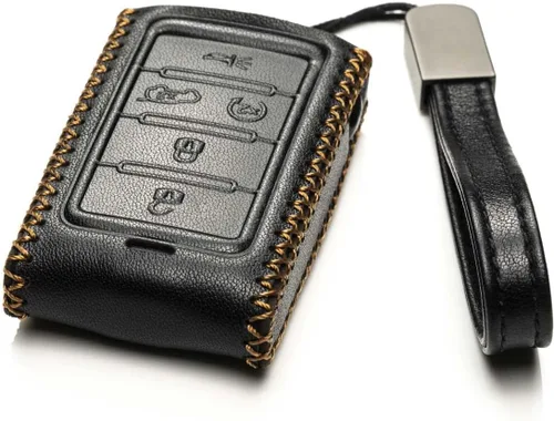Vista 2 de Vitodeco Funda de cuero genuino para llavero inteligente compatible con Jeep Wagoneer, Grand Wagoneer, Grand Cherokee 2022-2025 (5 botones, negro)