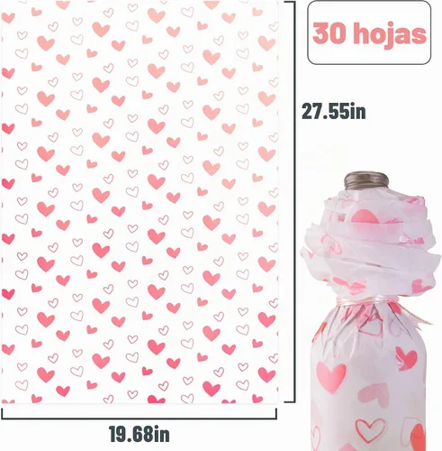 Vista 4 de MR FIVE 30 hojas de 20 x 28 pulgadas, color blanco con corazón rosa metálico a granel, papel de seda de corazones para bolsas de regalo, cumpleaños
