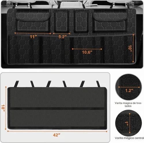 Vista 3 de Organizador de maletero de automóvil, organizador de asiento trasero de súper capacidad para SUV/camión/MPV (42"×18"), organizador de almacenamiento