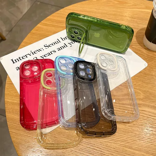 Vista 5 de Ownest Funda compatible con iPhone 13 Pro con función atril transparente, diseño creativo con soporte para cámara para TPU delgada, a prueba de Azul