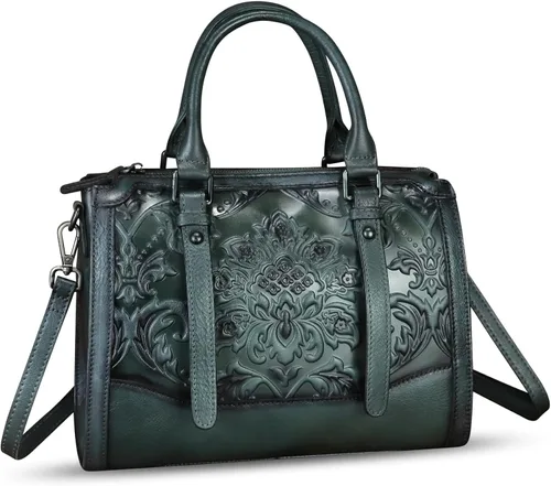 Vista 3 de Bolso de cuero genuino para mujer, bolso de cuero en relieve, bolso con asa superior, bolso hecho a mano, bolso cruzado hobo