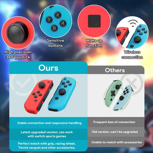 Vista 4 de Ambfina Wireless Controller Compatible with Switch, Replacement for Switch, Wireless Left and Right Controllers Support Dual Vibration