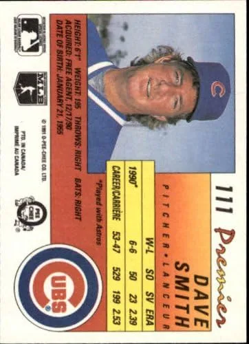 Vista 2 de 1991 OPC O-Pee-Chee Premier Baseball #111 Dave Smith Chicago Cubs