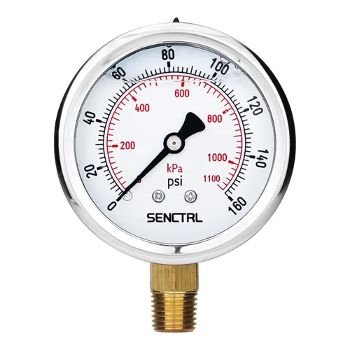 Vista 13 de SENCTRL Medidor de baja presión relleno de líquido de aceite de silicona al vacío de 30 inHg, tamaño de dial de 2.5", montaje inferior NPT de 1/4