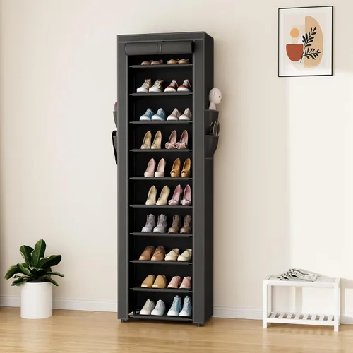 Vista 8 de ROJASOP Zapatero con cubiertas, organizador de zapatos grande de 10 niveles, almacenamiento alto para 20-22 pares de zapatos y botas, organizador