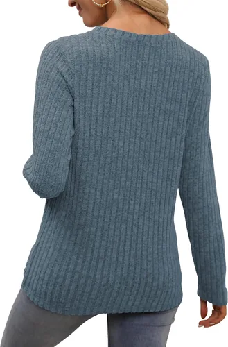 Vista 4 de Funlingo Blusa de manga larga para mujer, estilo casual, cuello en V, holgada, de gasa, para el trabajo