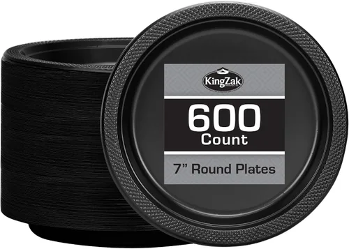 Vista 32 de Hanna K. Signature - Platos de plástico negro para fiesta, platos desechables de 7 pulgadas, 50 unidades, suministros de fiesta para aperitivos
