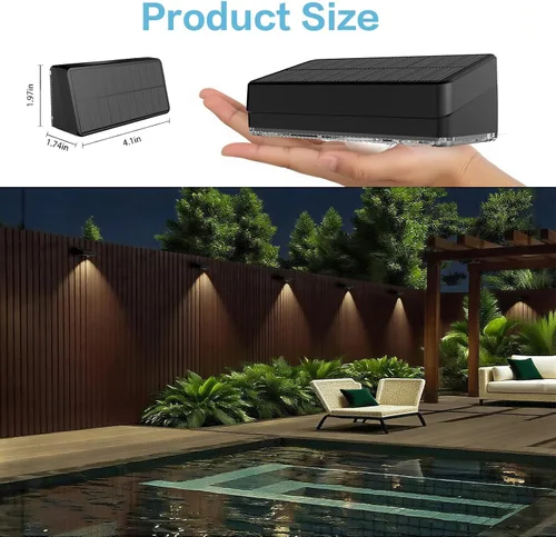 Vista 3 de Luces Solares para Valla, 10 Modos de Cambio de Color RGB, Luces Solares Impermeables con Energía Solar IP65, 30 Horas de Funcionamiento, Fácil