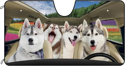 Vista 8 de Parasol para parabrisas delantero de automóvil para perro, caniche de almendra, hermosas flores, decoración para vehículo, reflector de rayos UV