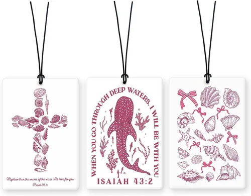 Vista 13 de Lacama Ambientador cristiano para automóvil, 3 piezas, lazo rosa y negro, coqueta con versículo bíblico cristiano, ambientador para mujeres y niñas