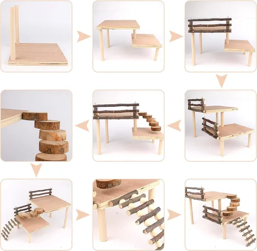 Vista 3 de Juguetes de escalada de hámster, accesorios de jaula de juguetes, plataforma de actividades de dos niveles para hámster con puente, juguetes