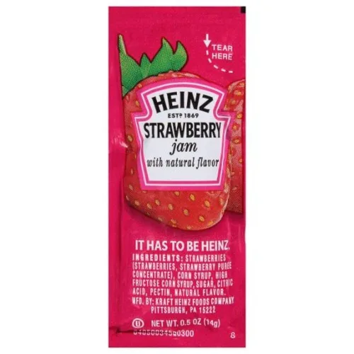 Vista 2 de Mermelada de fresa, bolsa para apretar, 0.5 onzas, 200 cajas