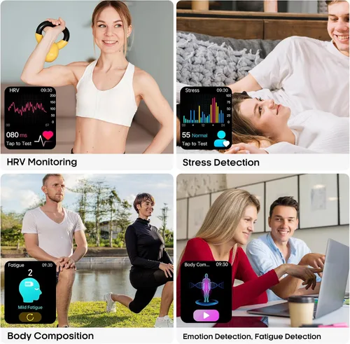 Vista 3 de Yowow BIT Reloj inteligente para hombres y mujeres con pantalla HD de 2.0 pulgadas, monitor de sueño de frecuencia cardíaca y oxígeno de presión