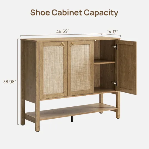 Vista 2 de SICOTAS Gabinete de Zapatos de Ratán con Almacenamiento para Entrada - Organizador de Almacenamiento de Zapatos Boho para 30 Pares con Estantes