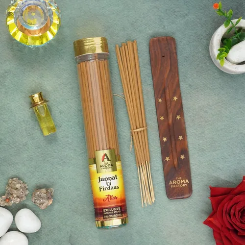 Vista 3 de The Aroma Factory Agarbatti for Pooja, Attar Jannat Ul Firdaus Perfume Varillas de incienso, sin carbón y bajo contenido de humo, Agarbatti