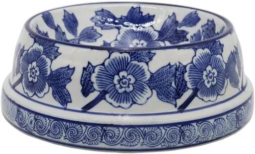 Vista 7 de Aimusego Plato chino de cerámica azul de 6.7 pulgadas para alimentos y agua para perros pequeños y medianos/gatos, tazón antideslizante de porcelana