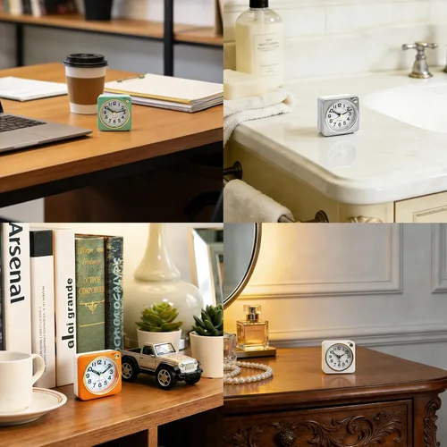 Vista 7 de Lamisola Mini reloj despertador de viaje, reloj despertador analógico de batería pequeña, relojes de mesita de noche para dormitorios, decoración