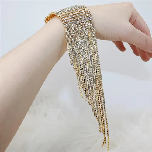 Vista 8 de Rhinestone Bracelet Silver Party Prom Jewelry for Women Cuff Bangles Sparkling Blingbling Tassel Crystal Tennis Bracelet Party Dress Accessories A2