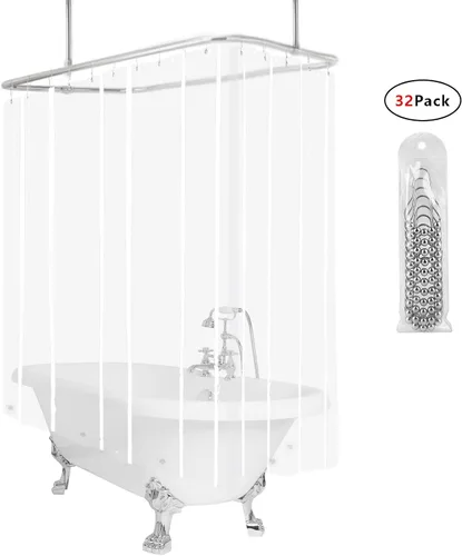 Vista 2 de Cortina de ducha transparente para bañera con patas de 180 x 70 pulgadas, envolvente, con 6 imanes, impermeable, juego de cortinas de ducha