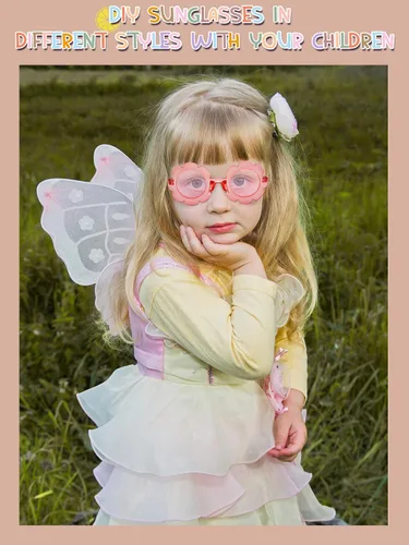 Vista 17 de Dunzy 10 pares de lentes de sol redondos de flores para niños, gafas de bricolaje para exteriores, con 50 margaritas, 100 cuentas de letras al azar