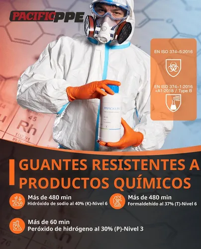 Vista 3 de PACIFIC PPE - Guantes de nitrilo naranja de 8 mil, desechables industriales