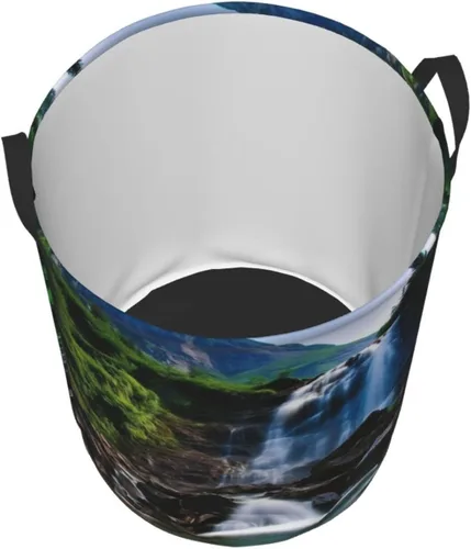 Vista 3 de Scenic mountain waterfall print Circular Hamper Waterproof Storage Bin Organizer Basket Laundry Hamper With Handles For Clothes Toys Small