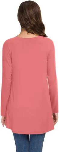 Vista 34 de AWULIFFAN Blusa tipo túnica holgada de manga larga con cuello redondo para mujer