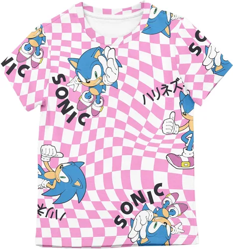 Vista 2 de Bioworld Sonic The Hedgehog Sonic Checkers - Paquete de 4 camisetas para niñas jóvenes