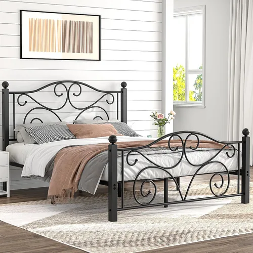 Vista 15 de VECELO Base de cama con dosel de metal, tamaño individual, base de colchón con plataforma de 4 pósteres con cabecero, soporte de listones de acero