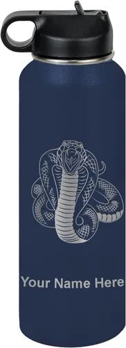 Vista 67 de LaserGram Botella de agua personalizada, serpiente de cobra, acero inoxidable de doble pared aislada al vacío con popote superior, regalo grabado