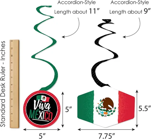 Vista 7 de Big Dot of Happiness Viva México - Decoración para colgar en fiestas del Día de la Independencia mexicana - Remolinos de decoración para fiestas