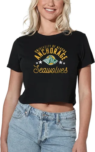 Vista 285 de Colección oficial de camisetas con diseño de mascota desgastada para mujer, color negro Grizzlies del estado de Adams