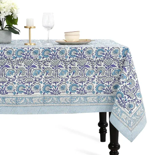 Vista 14 de CPC - Mantel cuadrado 100% algodón, 60 x 60 pulgadas, estampado de bloques indios, mantel para bodas, primavera/verano, barbacoa, verde ágata