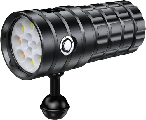 Vista 7 de Luz de buceo para fotografía subacuática, linterna de buceo súper brillante de 4500 lúmenes, luz de video subacuática impermeable de 328.1 ft