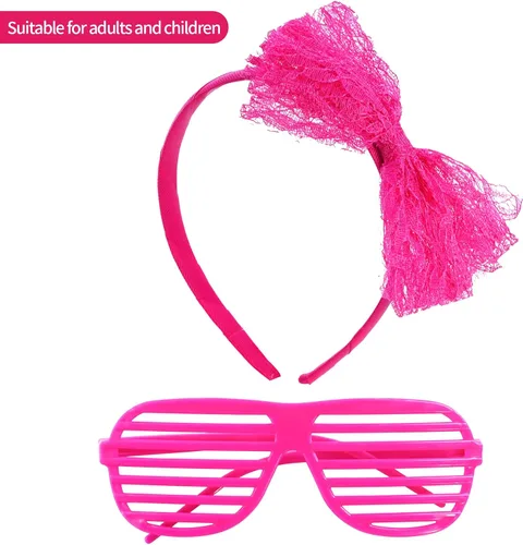Vista 4 de jiebor Accesorios de disfraz de los años 80 para niñas, falda tutú, calentadores de piernas, guantes de red, obturador, diadema de cristal, collar