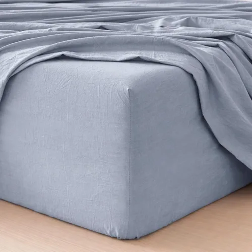 Vista 14 de MooMee Sábana bajera ajustable de solo 100% algodón lavado con textura parecida al lino, transpirable, duradera, suave, cómoda, bolsillo profundo