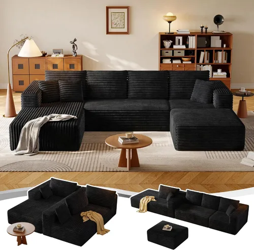 Vista 20 de Sofá Seccional Modular de 108.2" con Asiento Profundo, Sofá de Pana en Forma de L sin Estructura, Comodidad Moderna, Sofá Nube de Gran