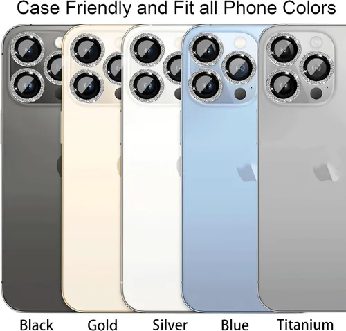 Vista 4 de Paquete de 4 protectores de lente de cámara compatibles con iPhone 15 Pro / 15 Pro Max, protector de lente de cámara Bling Glitter, protector